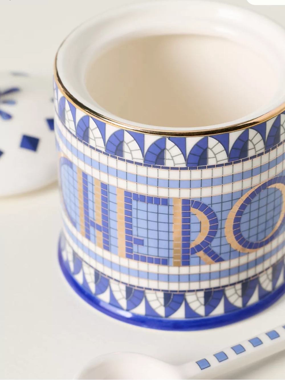 Anthropologie Bistro Tile Stoneware 24k Gold Accent Italia Sugar Salt Serve Set - Picture 6 of 6